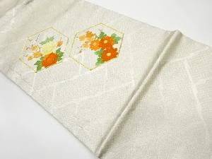 リサイクル　金駒刺繍亀甲に牡丹・菊・梅模様名古屋帯